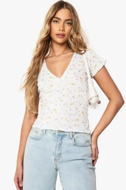 Tops^Nasty Gal Textured Ditsy Picot Trim V Neck Top |