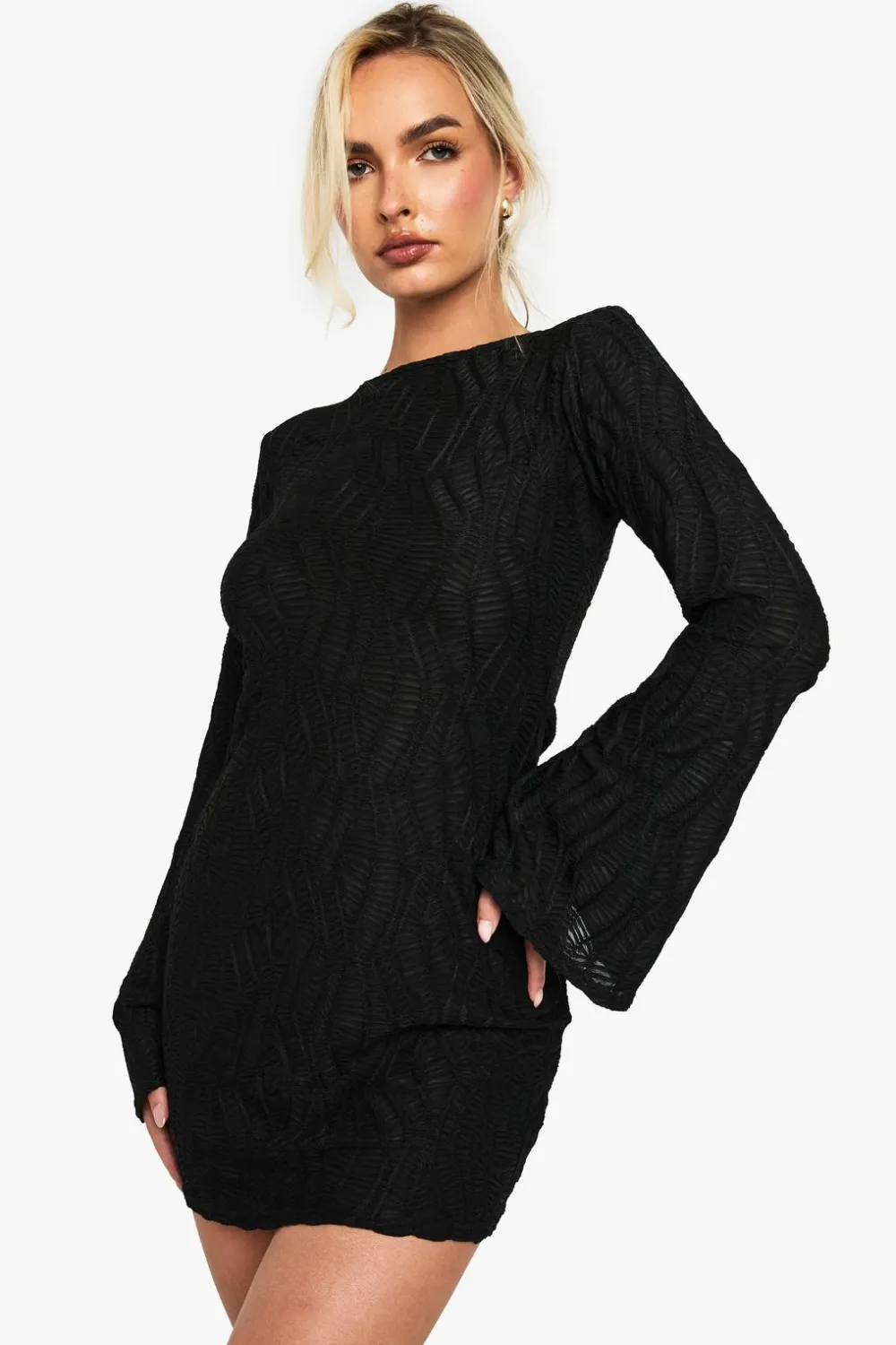 Bodycon Dresses|Dresses^Nasty Gal Textured Flare Sleeve Slash Neck Mini Dress |