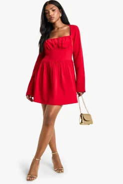 Dresses^Nasty Gal Textured Long Sleeve Milkmaid Mini Dress |