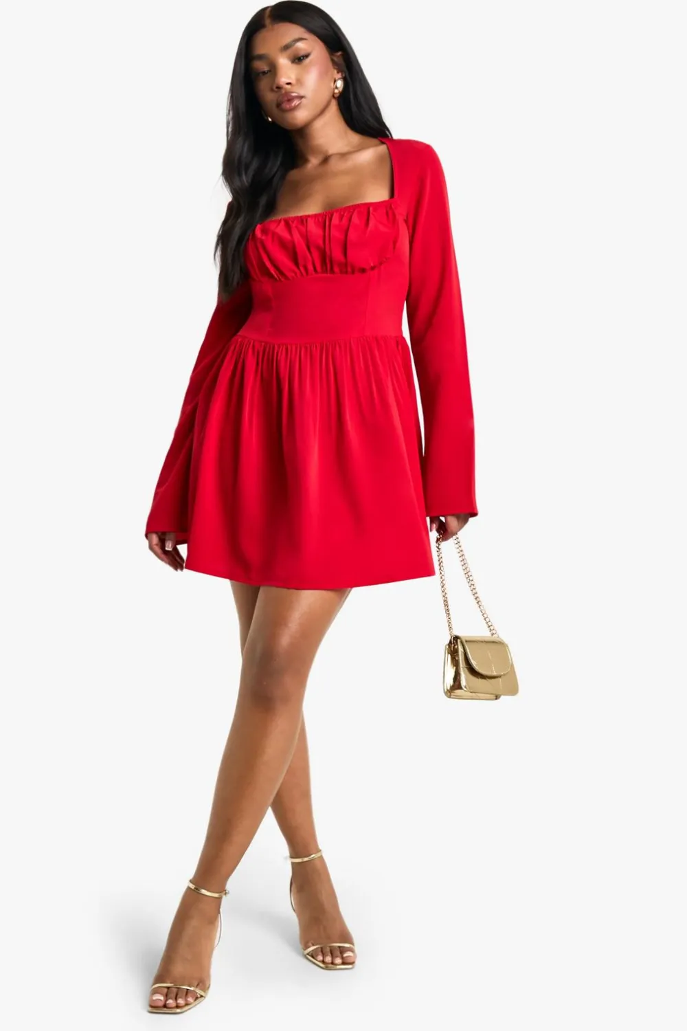 Dresses^Nasty Gal Textured Long Sleeve Milkmaid Mini Dress |
