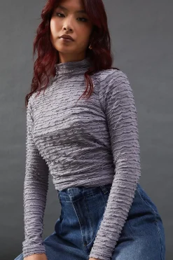 Tops^Nasty Gal Textured Mesh High Neck Top |