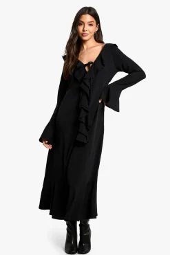 Dresses^Nasty Gal Textured Ruffle Long Sleeve Midaxi Dress |