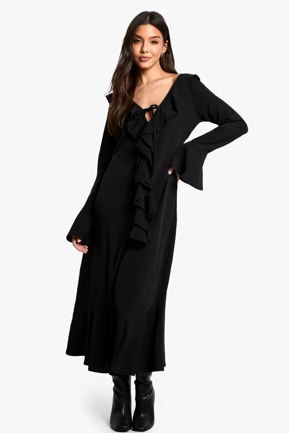 Dresses^Nasty Gal Textured Ruffle Long Sleeve Midaxi Dress |