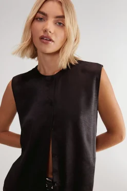 Tank Tops|Tank Tops^Nasty Gal Textured Satin Button Through Collarless Vest |