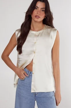Tank Tops|Tank Tops^Nasty Gal Textured Satin Button Through Collarless Vest |