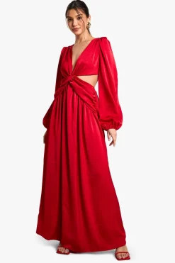 Dresses^Nasty Gal Textured Satin Cut Out Plunge Maxi Dress |