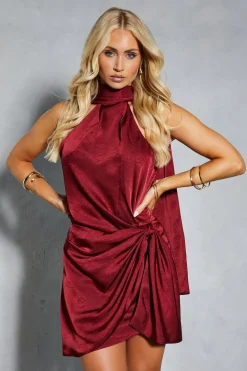 Dresses^Nasty Gal Textured Satin Scarf Detail Ruched Wrap Mini Dress |