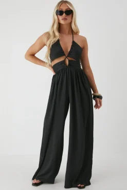 Jumpsuits|Jumpsuits^Nasty Gal Textured Satin Strappy Cut Out Jumpsuit |