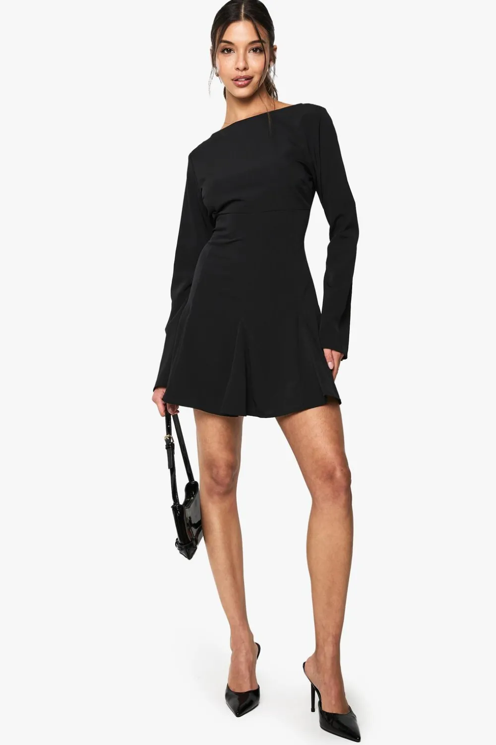 Dresses^Nasty Gal Textured Slash Neck Long Sleeve Godet Mini Dress |