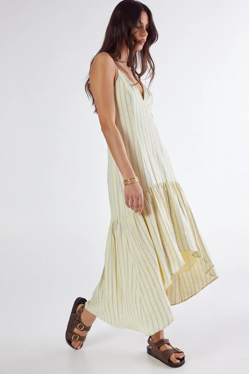 Stripes|Maxi Dresses^Nasty Gal Textured Stripe Dipped Hem Maxi Dress |