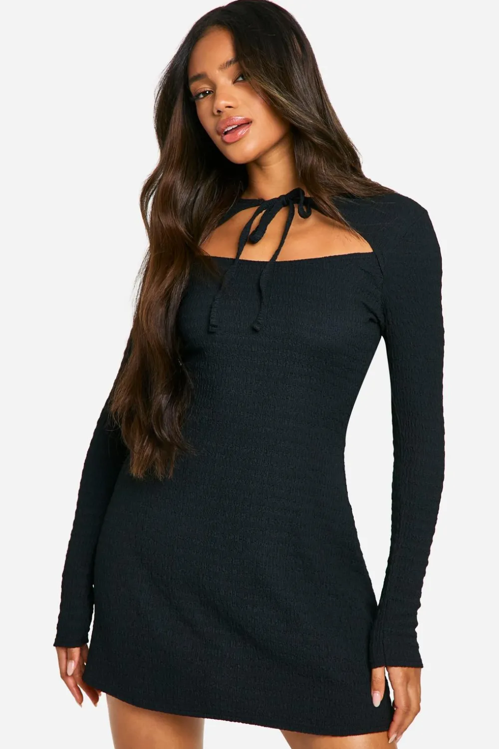 Dresses^Nasty Gal Textured Tie Front Skater Dress |