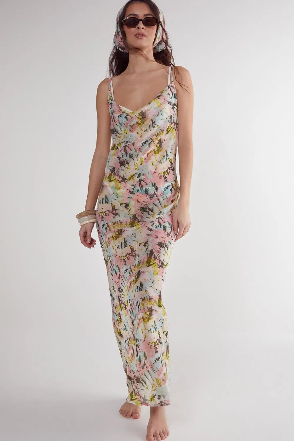 Beach Cover Ups|Swimwear^Nasty Gal Tie Dye Cowl Neck Beach Dress and Headscarf |