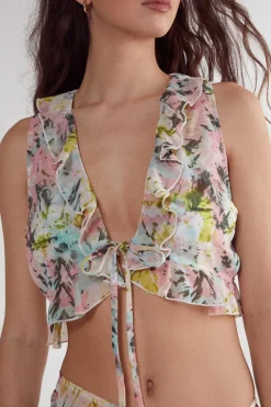 Two Piece Sets|Two Piece Sets^Nasty Gal Tie Dye Ruffle Tie Front Beach Top |