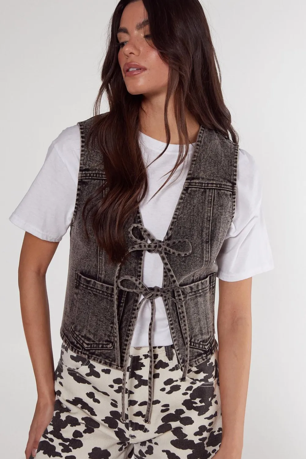 Denim|Denim^Nasty Gal Tie Front Denim Gilet |