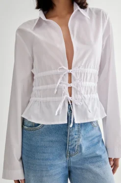 White Outfits|Party Outfits^Nasty Gal Tie Front Long Sleeve Shirt |