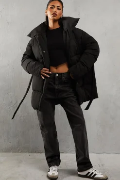 Coats^Nasty Gal Tie Waist Midi Puffer Coat |