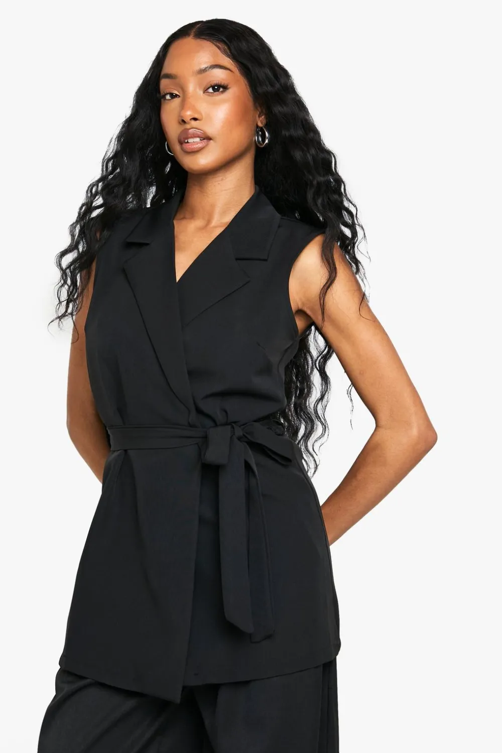 Waistcoats|Tops^Nasty Gal Tie Waist Shoulder Pad Waistcoat |