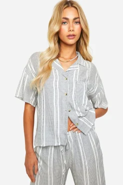 Stripes|Tops^Nasty Gal Tonal Stripe Linen Look Relaxed Fit Shirt |