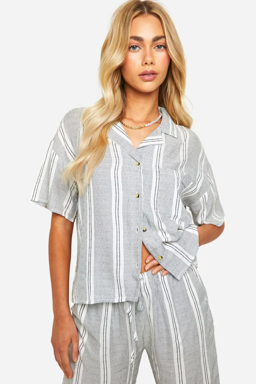 Stripes|Tops^Nasty Gal Tonal Stripe Linen Look Relaxed Fit Shirt |