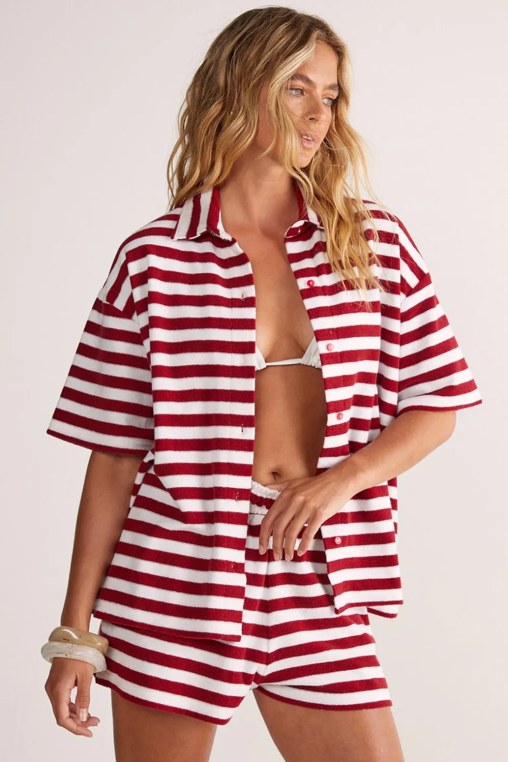 Stripes|Two Piece Sets^Nasty Gal Towelling Stripe Shirt and Shorts Beach Set |