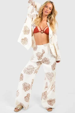 Vacation Shop^Nasty Gal Tropical Linen Look Oversized Beach Trousers |
