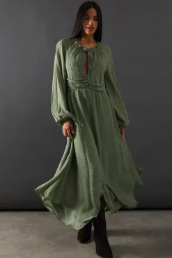 Midi Dresses|Dresses^Nasty Gal Tufted Dobby Chiffon Button Front Tie Neck Hanky Hem Midi |