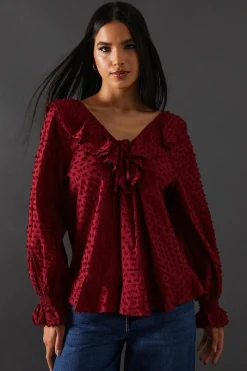 Tops^Nasty Gal Tufted Dobby Ruffle Neck Tie Front Blouse |