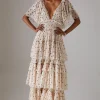 Dresses^Nasty Gal Tulle Spot Plunge Neck Flutter Sleeve Tier Maxi Dress |