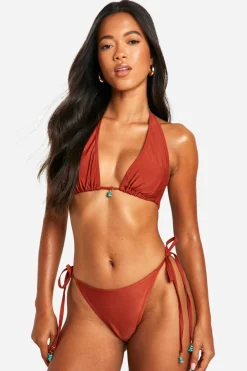 Bikinis|Swimwear^Nasty Gal Turquoise Stone Trim Triangle Bikini Top & Tie Side Bikini Bottoms Set |