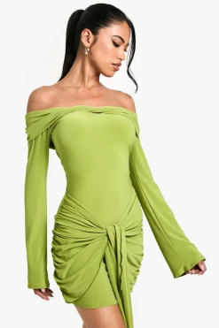 Dresses^Nasty Gal Twist Detail Off Shoulder Flare Long Sleeve Mini Dress |