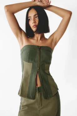 Vacation Shop|Airport Outfits^Nasty Gal Two Tone Twill Strapless Corset Top |