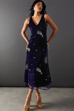 Sequin Outfits|Dresses^Nasty Gal Velvet Embellished Sequin Ruffle Hem Strappy Slip Midi Dress |