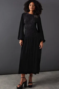 Dresses^Nasty Gal Velvet Ruched Body Puff Sleeve Midi Dress |