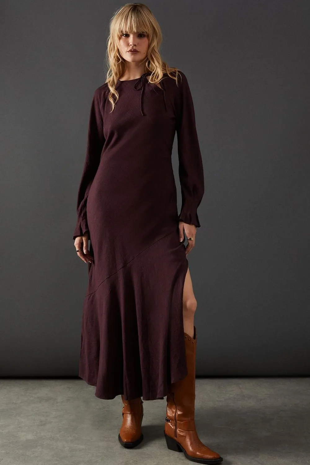 Dresses^Nasty Gal Viscose Twill Tie Shoulder Circle Tier Hem Midi Dress |