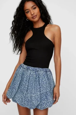 Animal Print|Skirts^Nasty Gal Washed Leopard Denim Skirt |