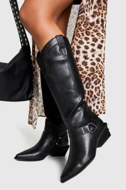 Cowgirl^Nasty Gal Western Style Harness Detail Knee High Boots |