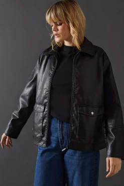 Leather|Jackets^Nasty Gal Whipstitch Faux Leather Zip Through Jacket |