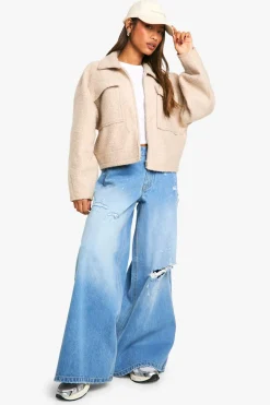 Jeans|Denim^Nasty Gal Wide Leg Low Rise Distressed Detail Jean |