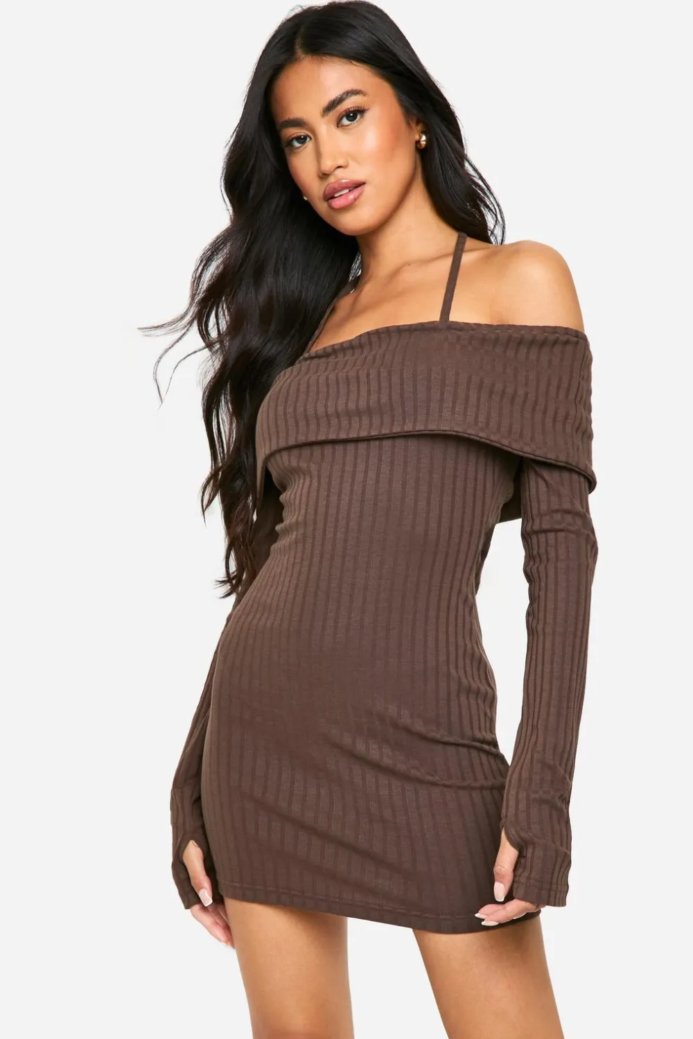 Dresses^Nasty Gal Wide Rib Bardot Tie Mini Dress |
