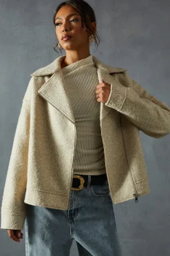 Coats^Nasty Gal Wool Look Biker Jacket |