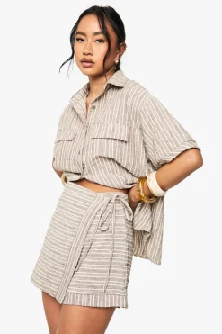 Stripes^Nasty Gal Woven Linen Look Striped Skort |