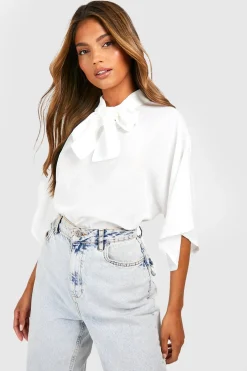 Tops^Nasty Gal Woven Tie Neck Floaty Flared Sleeve Blouse |