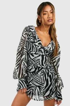 Animal Print|Dresses^Nasty Gal Zebra Chiffon Ruffle Skater Dress |