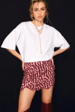 Animal Print|Party Outfits^Nasty Gal Zebra Hand Embellished Two Tone Scallop Mini Skirt |