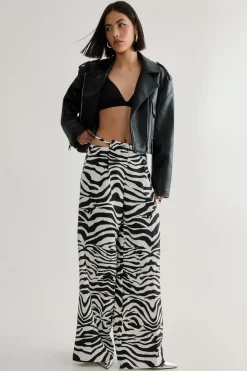 Animal Print|Two Piece Sets^Nasty Gal Zebra Print Tailored Cut Out Detail Trouser |