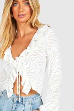 Animal Print^Nasty Gal Zebra Ruffle Tie Blouse |