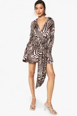 Animal Print|Dresses^Nasty Gal Zebra Satin Wrap Skirt Shirt Dress |