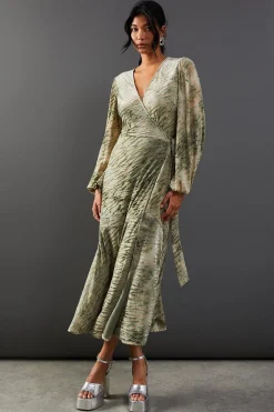 Animal Print|Dresses^Nasty Gal Zebra Velvet Wrap Asymmetric Tier Midi Dress |