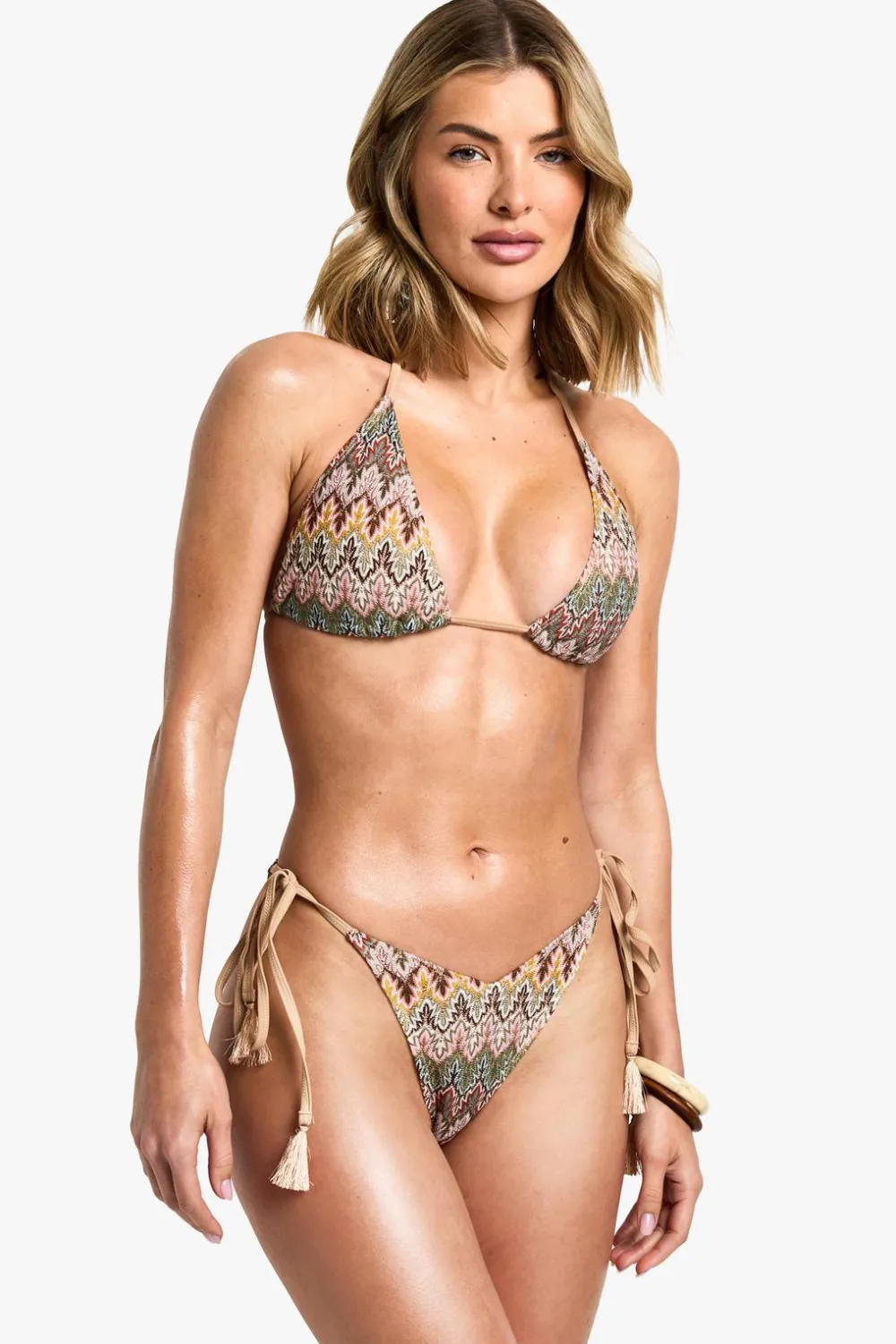 Bikinis|Swimwear^Nasty Gal Zig Zag Knitted Triangle Bikini Top & Tie Side Bikini Bottoms Set |